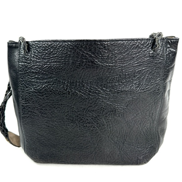 James Culver Black Textured Leather Brown Shoulder Bag Braided Straps Tubac AZ - Picture 4 of 11
